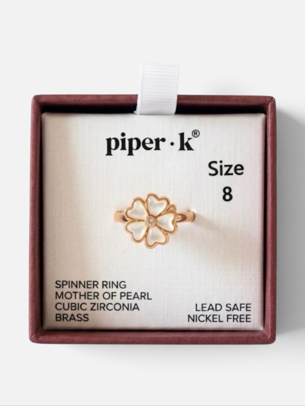 💛▪️Piper k▪️ Gold Flower Spinner Ring with White Mother-of-Pearl Size 8